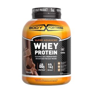 Body Fortress Whey Protein Powder, 60g Protein and 12g BCAA's (per 2 scoops), Chocolate, 5 Lb.