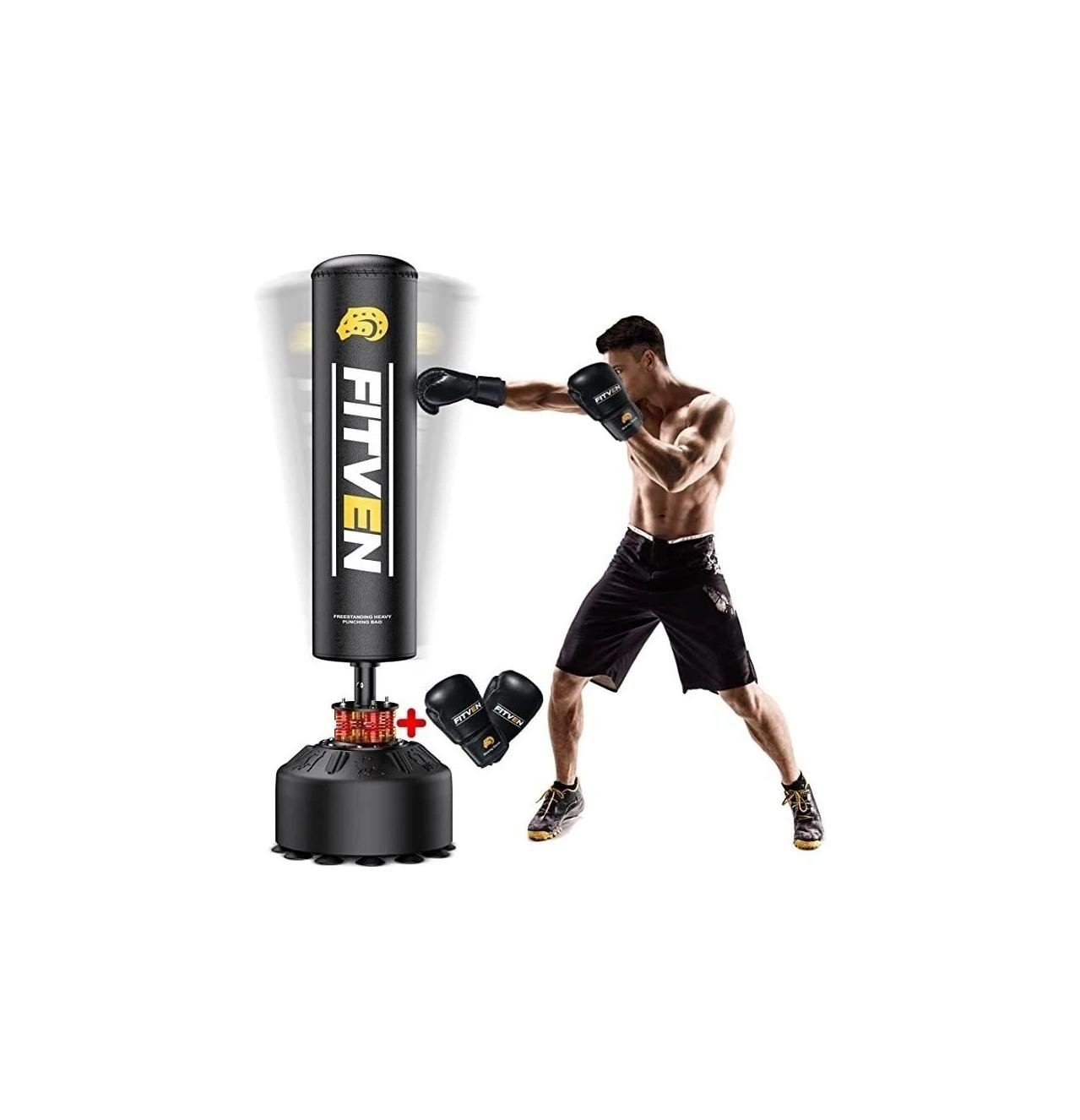 FITVEN Freestanding Punching Bag with Boxing Gloves Heavy Boxing Bag with Suction Cup Base for Adult Kids - Men Stand Kickboxing Bag