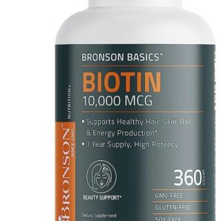 Bronson Biotin 10,000 MCG Supports Healthy Hair, Skin & Nails & Energy Production - High Potency Beauty Support - Non-GMO, 360 Vegetarian Tablets