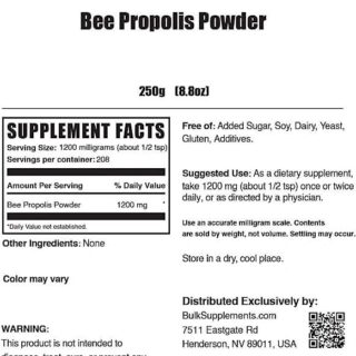 BULKSUPPLEMENTS.COM Bee Propolis Powder - Dietary Supplement for Antioxidant Support - Natural, Gluten Free - 1200mg per Serving, 208 Servings (250 Grams - 8.8 oz)