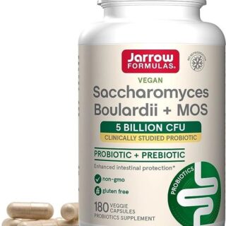 Jarrow Formulas Saccharomyces Boulardii + MOS 5 Billion CFU from One Clinically-Studied Probiotic Yeast *for Intestinal Health Support, 180 Veggie Capsules, 180 Day Supply