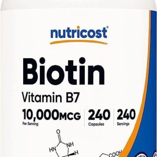 Nutricost Biotin (Vitamin B7) 10,000mcg (10mg) Vitamin Supplement, 240 Capsules - Vegetarian, Gluten Free, Quick Release, Non-GMO