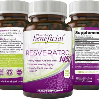 PURELY beneficial RESVERATROL1450-90day Supply, 1450mg per Serving of Potent Antioxidants & Trans-Resveratrol, Promotes Anti-Aging, Cardiovascular Support, Maximum Benefits (1bottle)