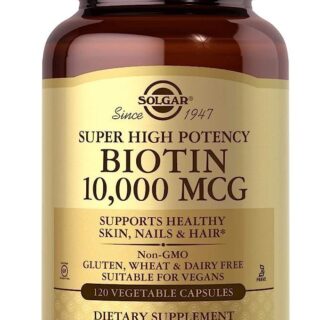 Solgar Biotin 10,000 mcg, 120 Vegetable Capsules - Energy, Metabolism, Promotes Healthy Skin, Nails & Hair - Super High Potency - Non-GMO, Vegan, Gluten, Dairy Free, Kosher - 120 Servings