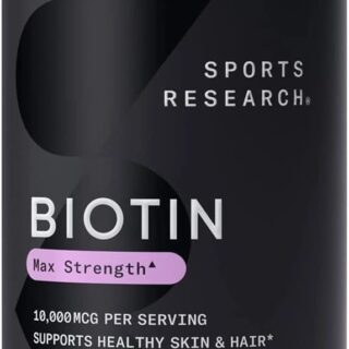 Sports Research Max Strength Biotin Supplement - Vegan Vitamin B7 Softgels for Healthier Hair & Skin and Keratin Support - Made with Coconut Oil, Non-GMO & Gluten Free - 10,000 mcg, 120 Count