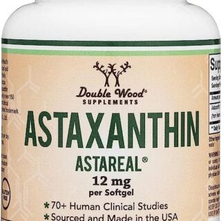 Astaxanthin 12mg Max Strength (AstaReal: Natural Patented Astaxanthin with 70+ Human Clinical Trials - World's Most Studied Brand) Grown, Harvested, and Made in The USA (Astaxantina) by Double Wood
