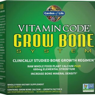 Garden of Life Calcium Supplement - Vitamin Code Grow Bone Made with Whole Foods, Strontium, Magnesium, K2 MK7, Vitamin D3 & C Plus Probiotics for Gut Health, 30 Day Supply