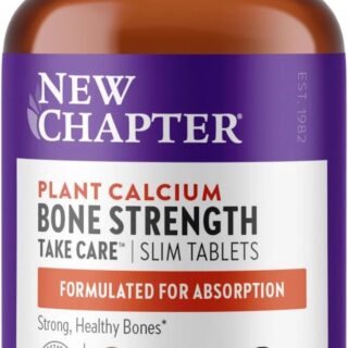 New Chapter Calcium Supplement - Bone Strength Organic Red Marine Algae Calcium - with Vitamin D3+K2 + Magnesium, 70+ Trace Minerals for Bone Health, Gluten Free, Easy to Swallow - 180 Slim Tablets