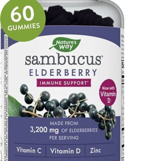 Nature's Way Sambucus Elderberry Gummies, Immune Support Gummies*, Black Elderberry with Vitamin C, Vitamin D and Zinc, 60 Gummies
